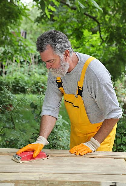 istock Home renovation, sanding wooden door 481578116
