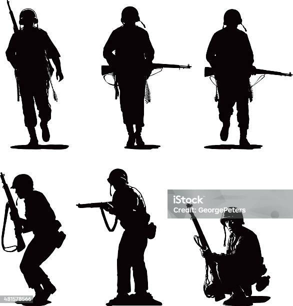 Silhouettes Of Usa Army Combat Soldiers Stock Illustration - Download Image Now - Army Soldier, Armed Forces, In Silhouette