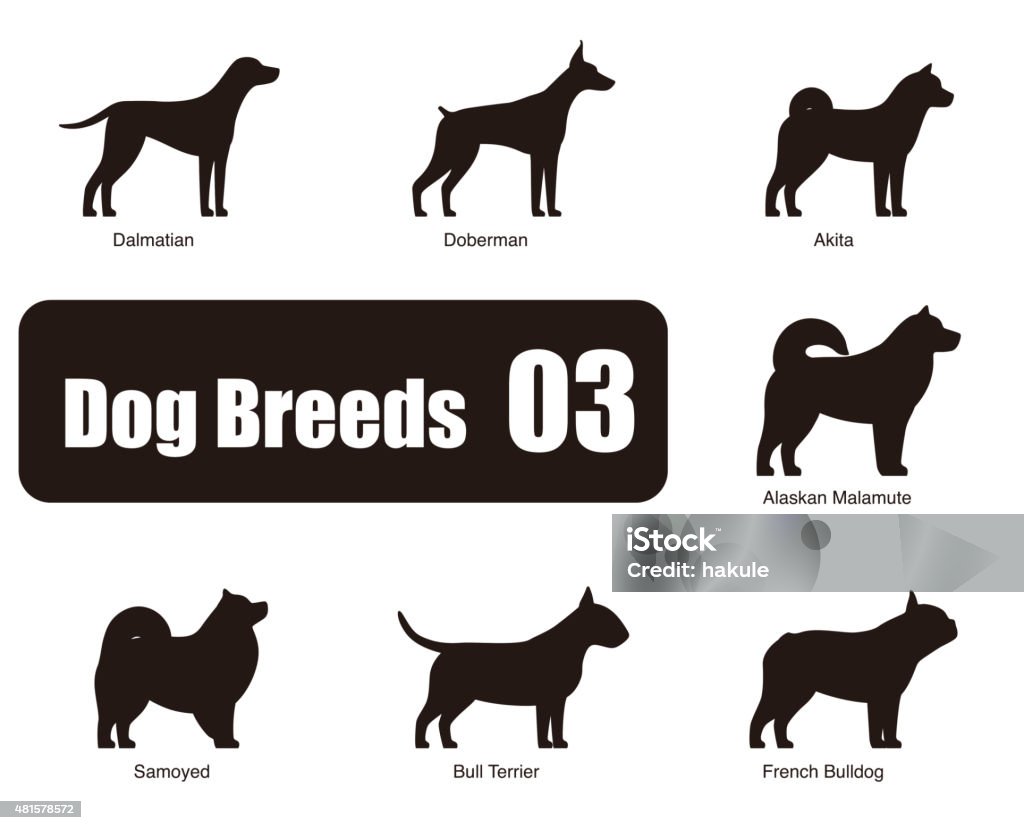 set of dog breeds, black and white, side view, vector Dog breeds,  standing on the ground, side,silhouette, black and white, vector illustration, dog cartoon image series In Silhouette stock vector