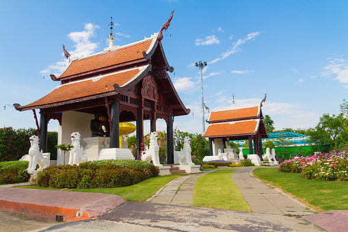 pavilion with black and white buddha statue