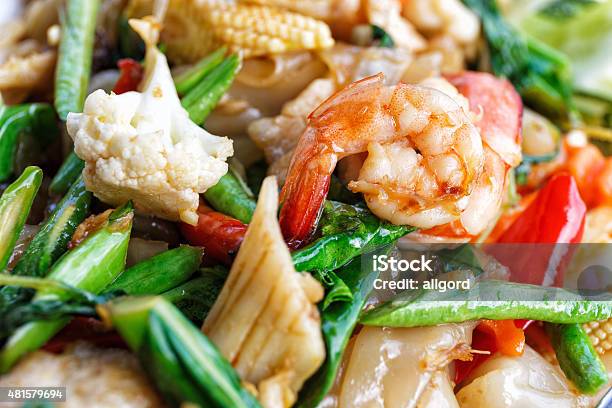 Fried Vegetables And Seafood In Sauce Stock Photo - Download Image Now - 2015, Beauty, Bok Choy