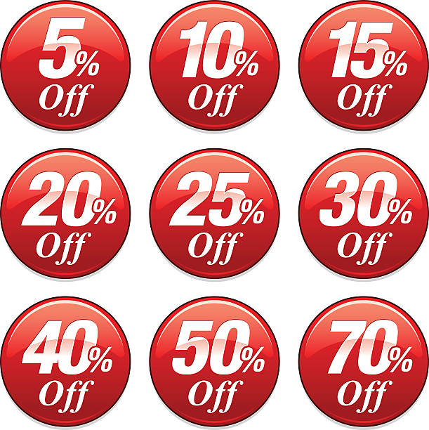 продажи скидка на шоппинг значок в красной зоне - number 10 percentage sign promotion sale stock illustrations