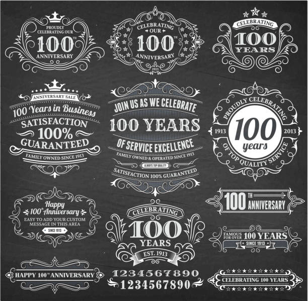 illustrazioni stock, clip art, cartoni animati e icone di tendenza di cento anni anniversario a mano libera chalkboard sfondo vettoriale royalty-free - blackboard black backgrounds blank