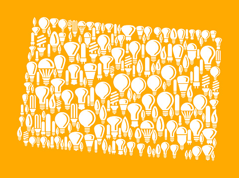 Colorado State on Vector Lightbulb Pattern Background. Light bulbs and Lights Vector Graphic. royalty free vector lightbulb computer icon pattern. This vector graphic background features lightbulb, halogen light bulb, florescent light bulbs and smart light bulb icons and graphics. The vector pattern can be used for electricity, energy and idea concepts. File download includes vector graphic and jpg file.