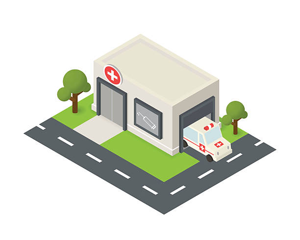 ilustrações de stock, clip art, desenhos animados e ícones de hospital edifício ícone vector minibarra de ferramentas - emergency services car urgency isometric