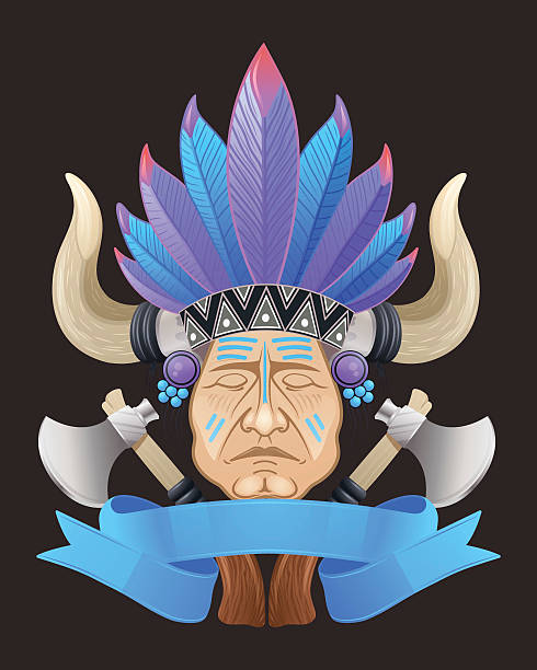 istock Illustration of the Indian chief with a tomahawk 481586410