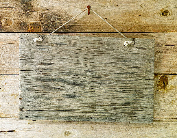 istock Old weathered wood signboard background. 481590214