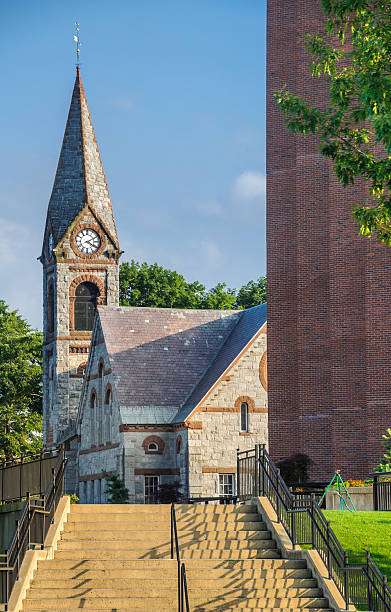 Stairway to the Old Stone Chapel Afternoon light forms shadow patterns on the steps leading to the Old Stone Chapel on the campus on the University of Massachusertts-Amherst. university of massachusetts amherst stock pictures, royalty-free photos & images