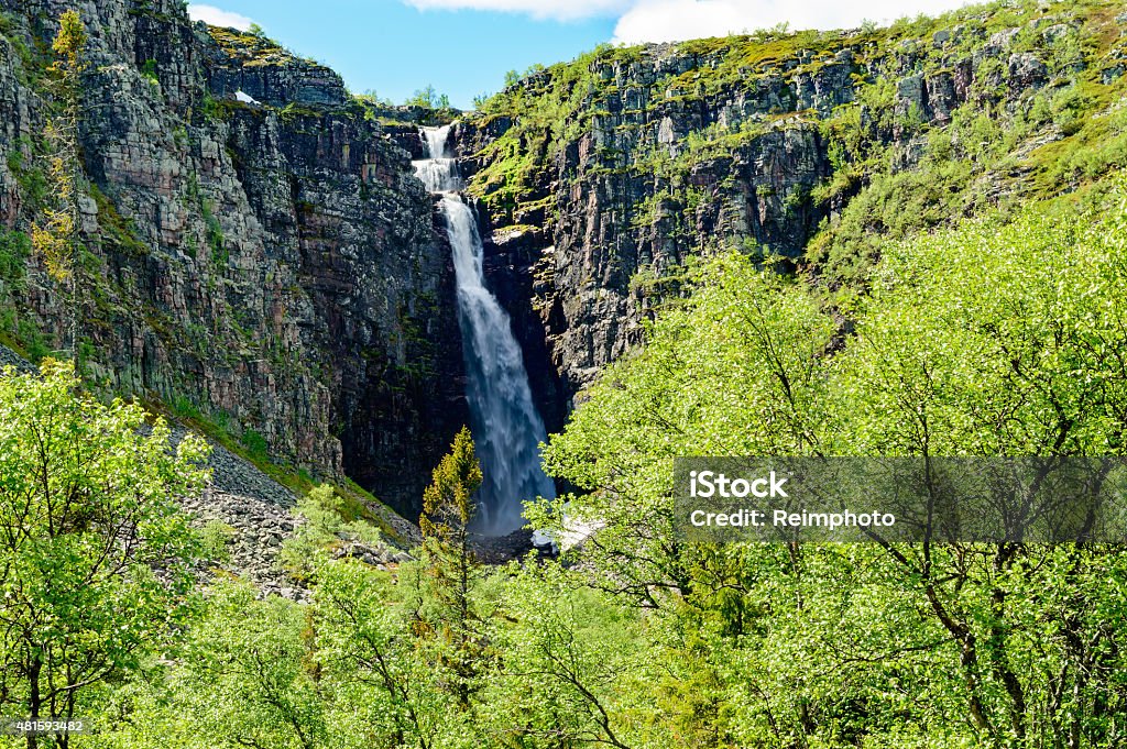 Njupeskar Njupeskar is the highest waterfall in Sweden and a tourist attraction that lures many out into the nature. 2015 Stock Photo