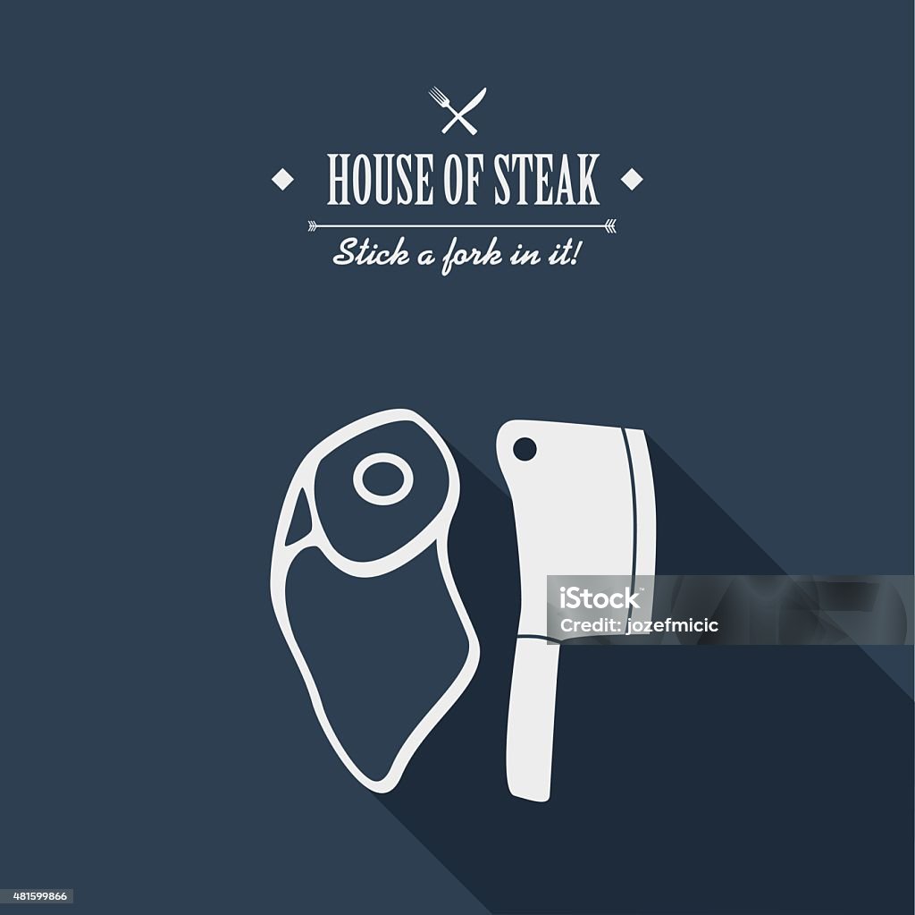 Steak house poster. Restaurant menu cover. Beef meat cartoon with Steak house poster. Restaurant menu cover. Beef meat cartoon with long shadow. Creative typography advertising. Eps10 vector illustration 2015 stock vector