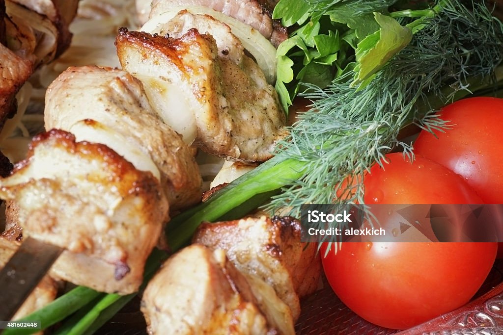 barbecue grill serving tomatoes greens 2015 Stock Photo