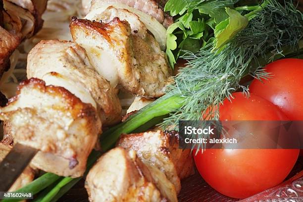 Barbecue Grill Serving Tomatoes Greens Stock Photo - Download Image Now - 2015, Backgrounds, Barbecue - Meal