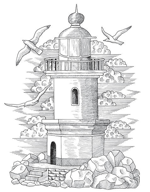 Graphic Drawing Of Light House With Stock Illustration - Download Image Now Sketch, Black And White, - Art Product - iStock