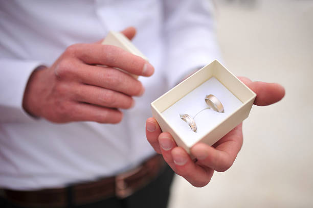 istock Holding wedding rings in a box 481603780