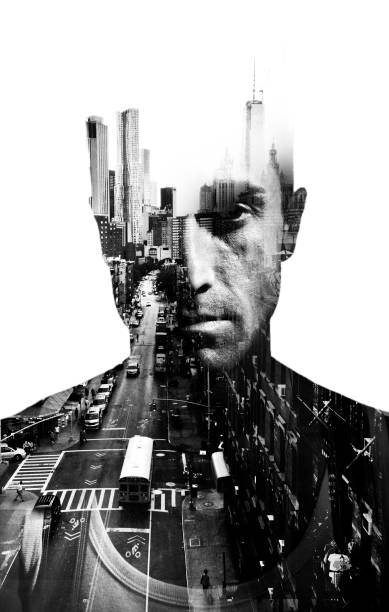 Double exposure of man and New York