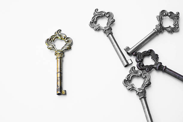 gruppi di vintage chiavi su sfondo bianco - skeleton key foto e immagini stock