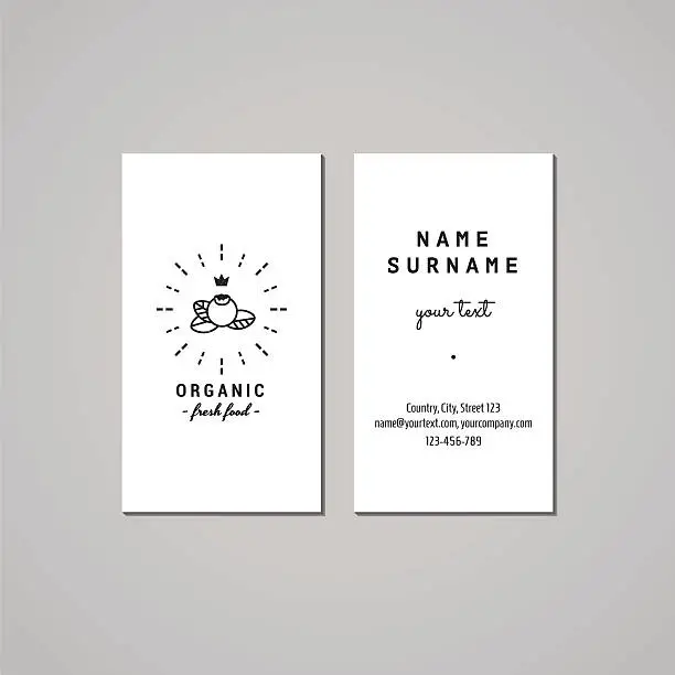 Vector illustration of Organic food business card design concept. Logo with blueberry