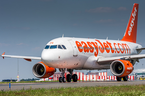 Prague, Czech Republic - July 1, 2015: Airbus A320 of EasyJet. Image was taken at Vaclav Havel airport.