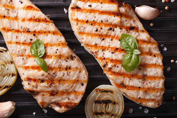 istock Chicken breast on the grill closeup. horizontal top view 481611152