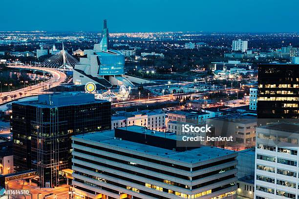 Winnipeg Panorama At Night Stock Photo - Download Image Now - Winnipeg, Manitoba, Canada