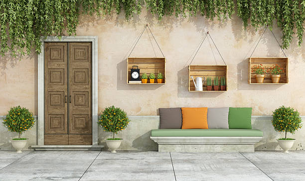 istock Country house with old door and stone bench 481614748