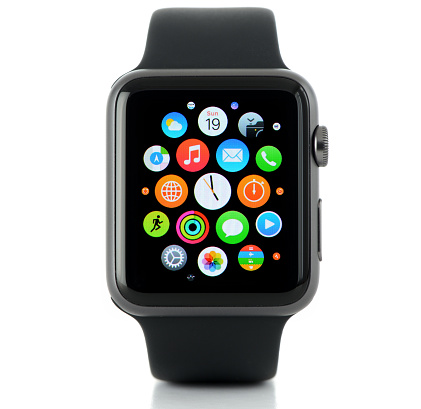 İstanbul, Turkey - July 19 2015: Apple Watch on a white background. Apple Watch is a smart watch,  developed by Apple Inc.