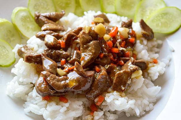 istock spicy chicken liver fried on hot rice 481622366