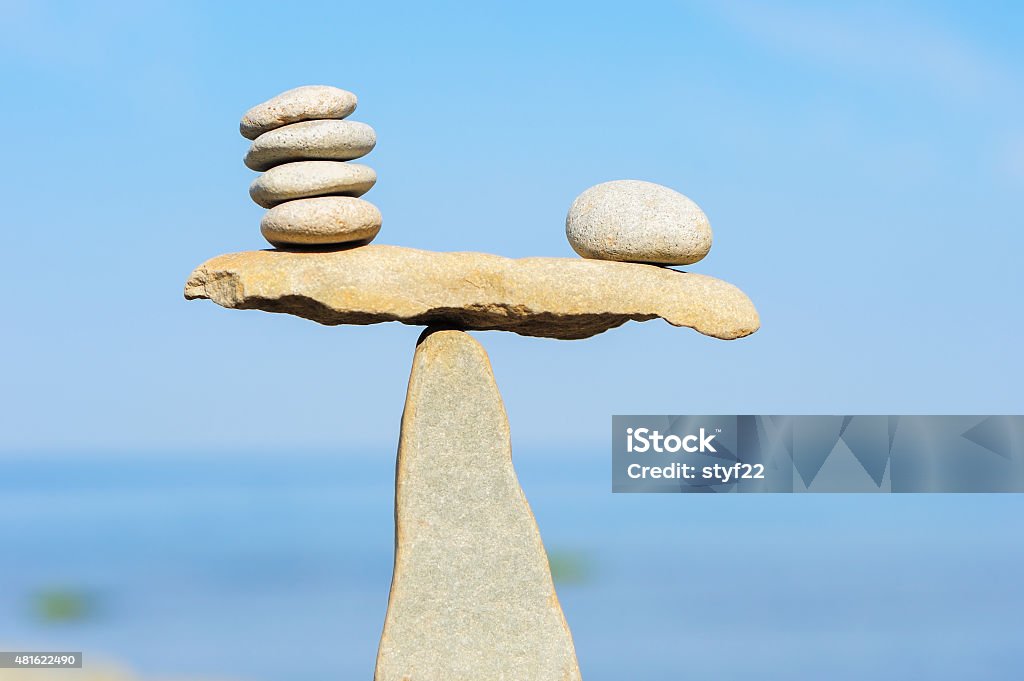 Weigher Well-balanced of pebbles on the top of stone 2015 Stock Photo