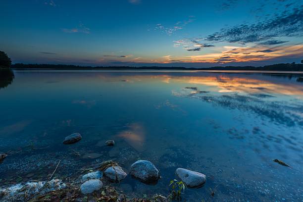 istock Beautiful lake at sunset landscape with cloudy sky 481628370