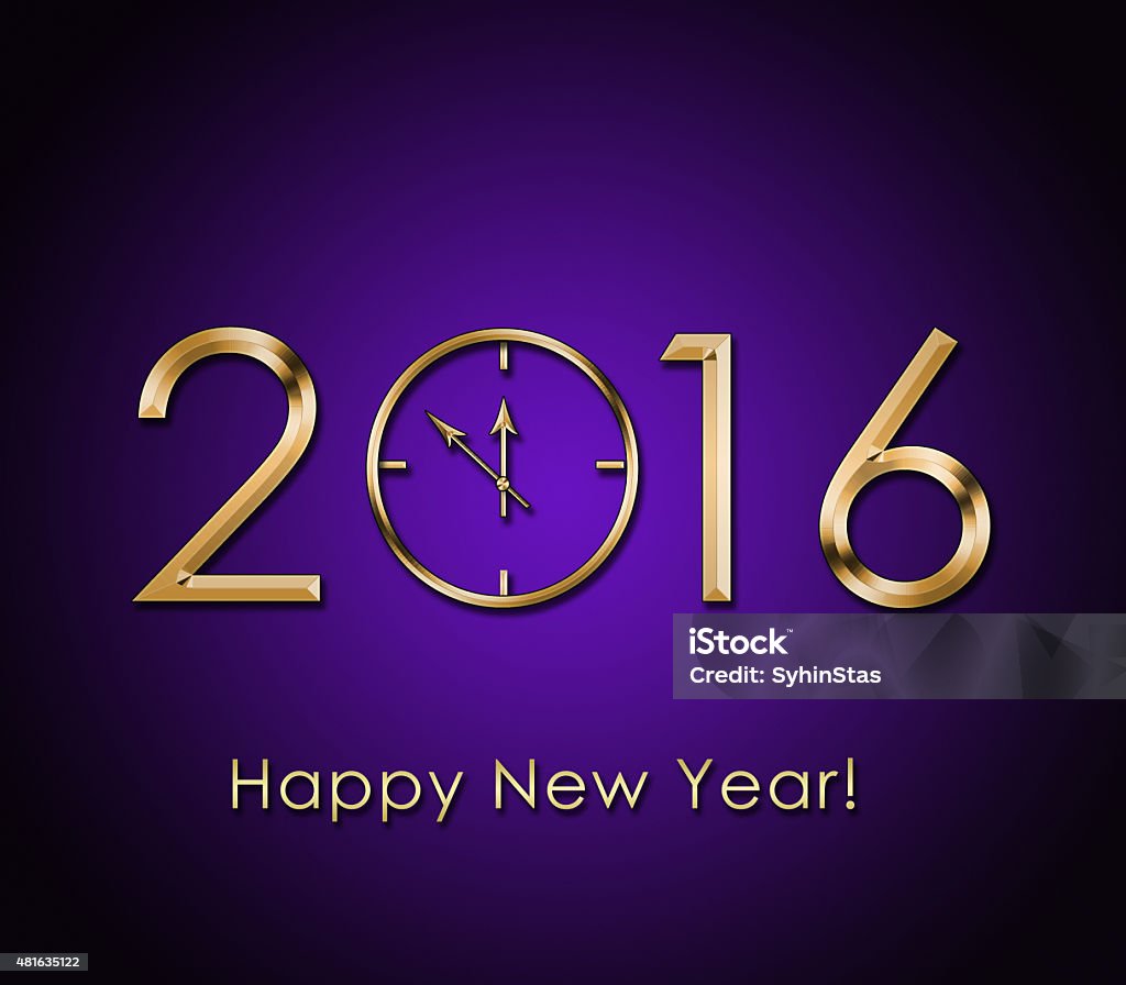 Happy New Year 2016 background with gold clock 12 O'Clock Stock Photo