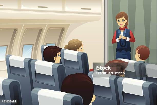 Flight Attendant Demonstrate How To Fasten The Seat Belt Stock Illustration - Download Image Now