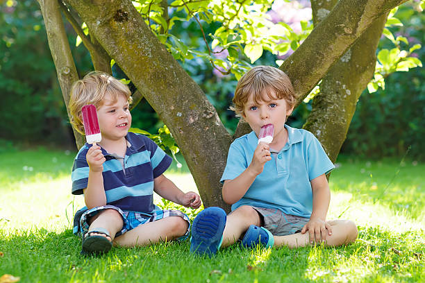 istock Two adorable little sibling kids eating ice cream pops 481639304