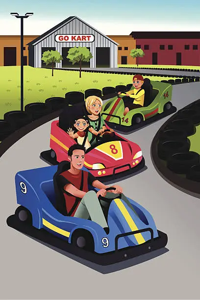 Vector illustration of Family playing go-kart