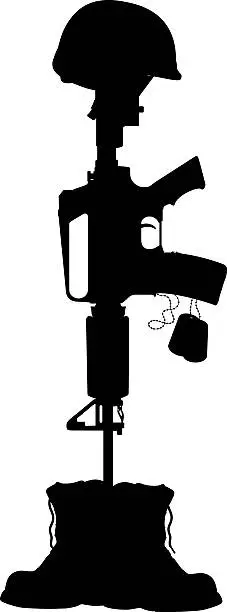 Vector illustration of Military Battle Cross, Helmet, Machine Gun and Dog Tag