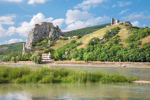 The ruins of Devin castle near Bratislava over the Danube river.