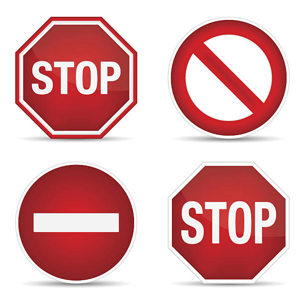 illustrations, cliparts, dessins animés et icônes de panneau stop, set - stop mot anglais
