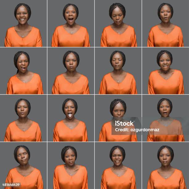 Foto de Mulher Africana A Dezesseis Diferentes Expressão Facial e mais fotos de stock de Expressão Facial