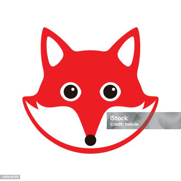 Cute Red Fox Cartoon Flat Icon Design Stock Illustration - Download Image Now - Black And White, Fox, Animal Head