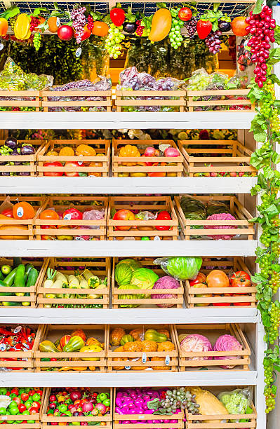 istock Fruit market with various colorful fresh fruits and vegetables 481653628