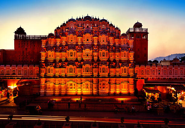 Hawa Mahal (Palace of the Winds) Jaipur, India Hawa Mahal (Palace of the Winds) at dusk hawa mahal photos stock pictures, royalty-free photos & images