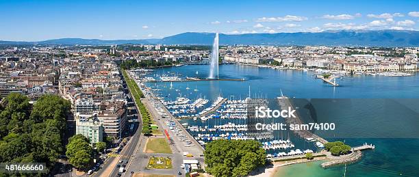 Aerial View Of Leman Lake Geneva City In Switzerland Stock Photo - Download Image Now