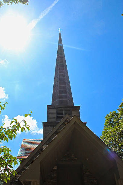 a church steeple cross religious spire tower worship faith building blue sky clouds angelic pinnacle supernatural cloudscape