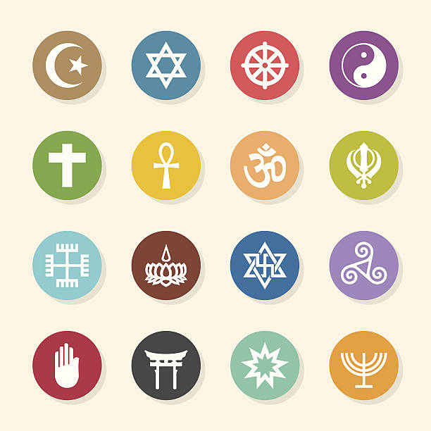 ilustraciones, imágenes clip art, dibujos animados e iconos de stock de religión iconos-color círculo serie - hanukkah menorah judaism religion