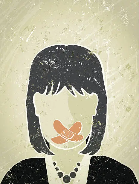 Vector illustration of Businesswoman with Sticking Plaster over Her Mouth