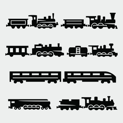 Vector isolated trains silhouettes set