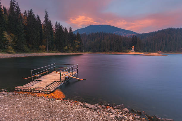 istock Carpathian Mountains. Synevir lake morning raft 481671038