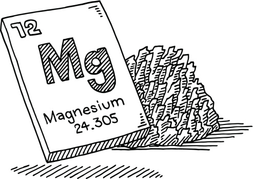 Hand-drawn vector drawing of the Chemical Element Magnesium. Black-and-White sketch on a transparent background (.eps-file). Included files are EPS (v10) and Hi-Res JPG.