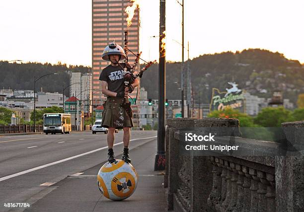 Star Wars Fan Playing Flaming Bagpipes In Portland Stock Photo - Download Image Now - Star Wars, Portland - Oregon, 2015