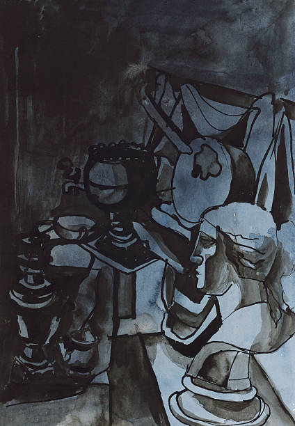 istock Abstract still life with bust of Venus. Watercolor. Black in 481675236