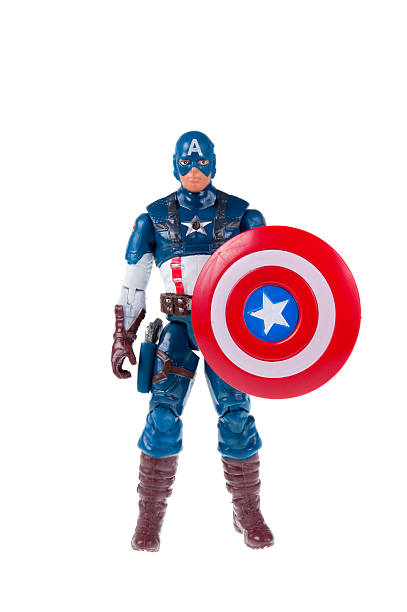 Captain America Action Figure Adelaide, Australia - July 18, 2015:An isolated shot of a Captain America action figure from the Marvel universe. Merchandise from Marvel comics and movies are highy sought after collectables. action figure photos stock pictures, royalty-free photos & images